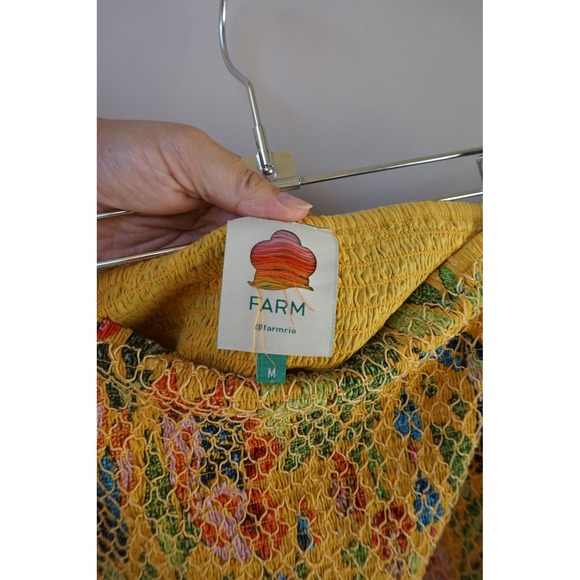 FARM Rio Summer Garden Smocked Waist Mini Skirt Yellow Floral Print Size M - Picture 8 of 10